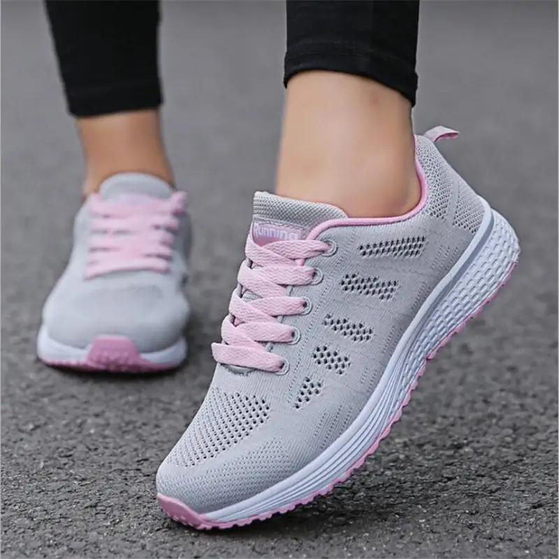 Female tennis sneakers women shoes new elegant breathable mesh casual shoes woman lace-up women running white shoes - Цвет: Pink hollow