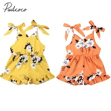 Летняя одежда для малышей, От 1 до 7 лет, комбинезон для маленьких девочек, комбинезоны, Цветочный комбинезон без рукавов с поясом, повседневная одежда