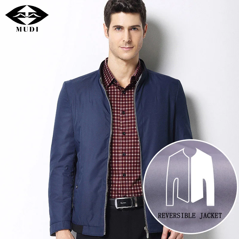 MUDI Double Wearable Mens Coats Jacket Casual Stand Collar Cool Jacket