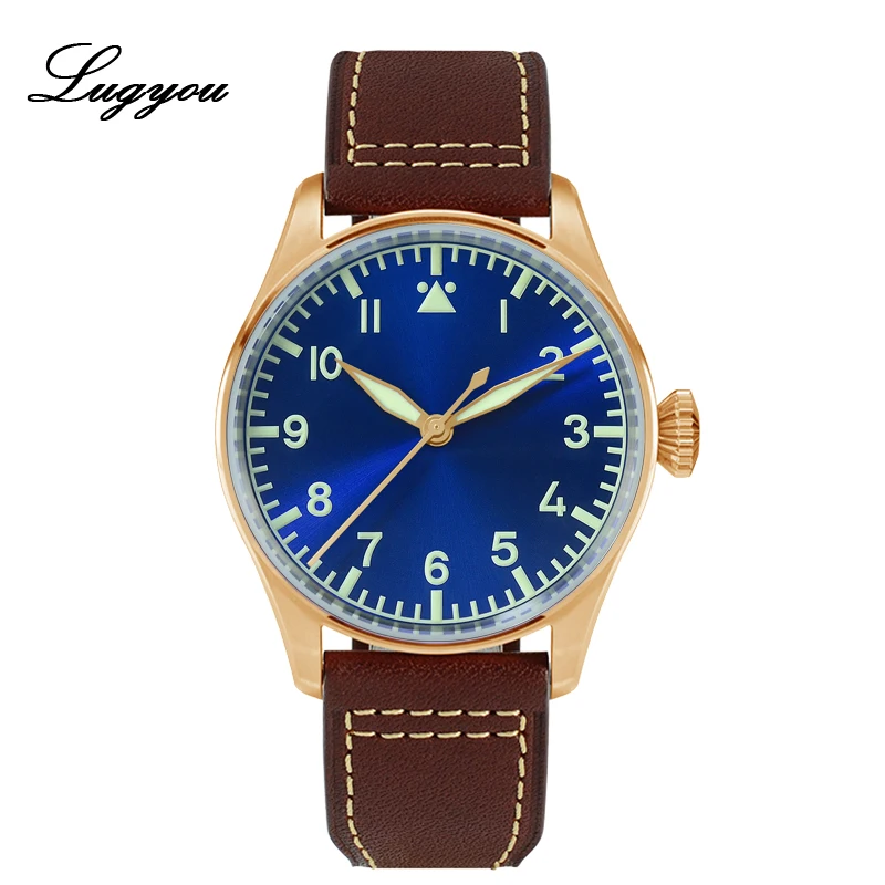 

LUGYOU San Martin Limited Automatic Aviation Pilot Watch for Men Japan Tin Bronze Skeleton Back Sun-ray SLN C3 Luminous Leather