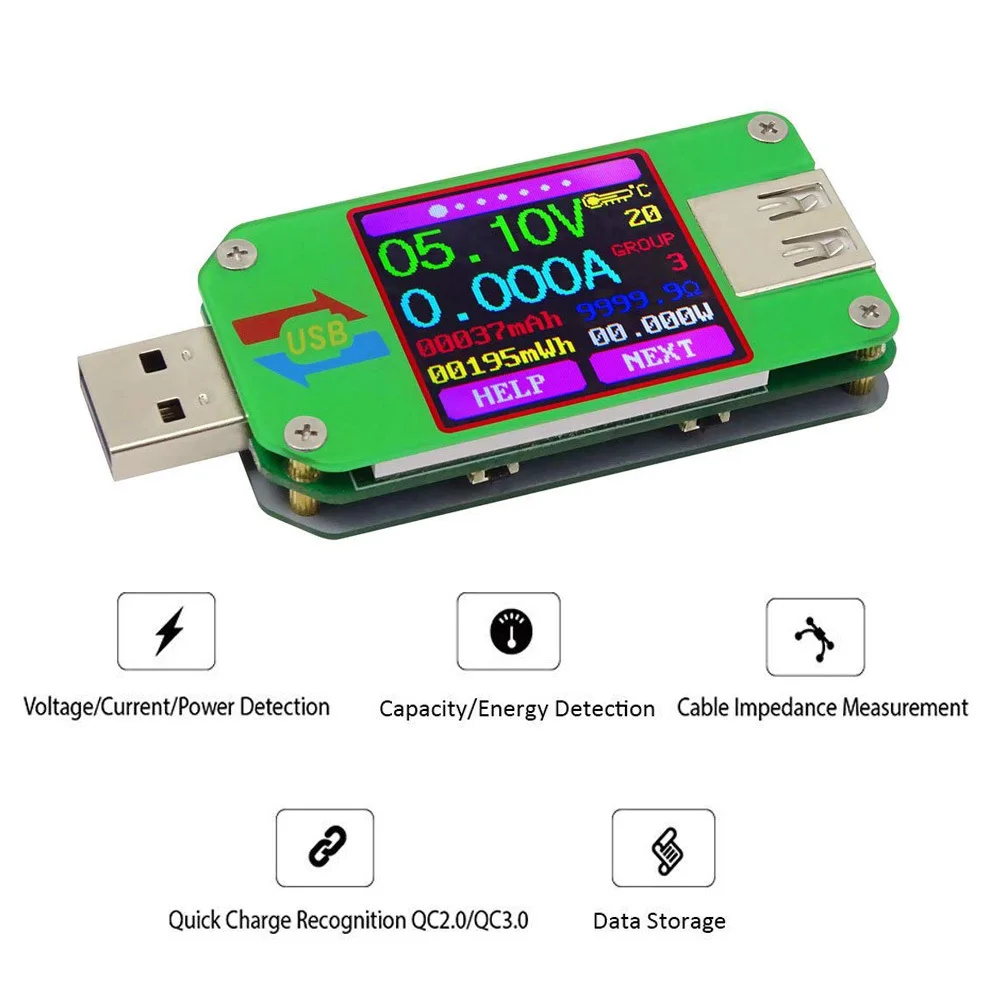 UM34/UM34C USB 2,0 цветной ЖК-дисплей USB тестер напряжения измеритель тока Вольтметр Измерение заряда батареи амперметр напряжения