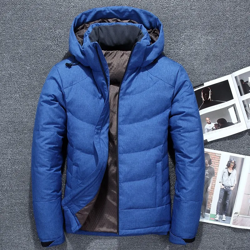 b 2018 Men's Down Jacket Warm White Duck Winter Coat Hooded Mens Waterproof windbreak Male Casual hoodie Jacket Coat 