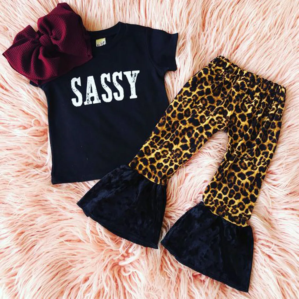 

Toddler Baby Summer 2019 Kid Girls Clothes Fashion Letter Print T-shirt+Leopard Pants Girls Outfits Kids Clothing For Girls Sets