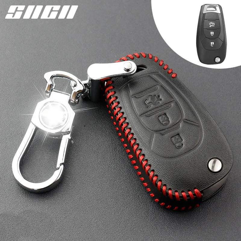 

SNCN Genuine Leather Car Key Case For Chevrolet Chevy Cruze 2017 4 Buttons Flip Remote Protector Cover Keychains High Quality