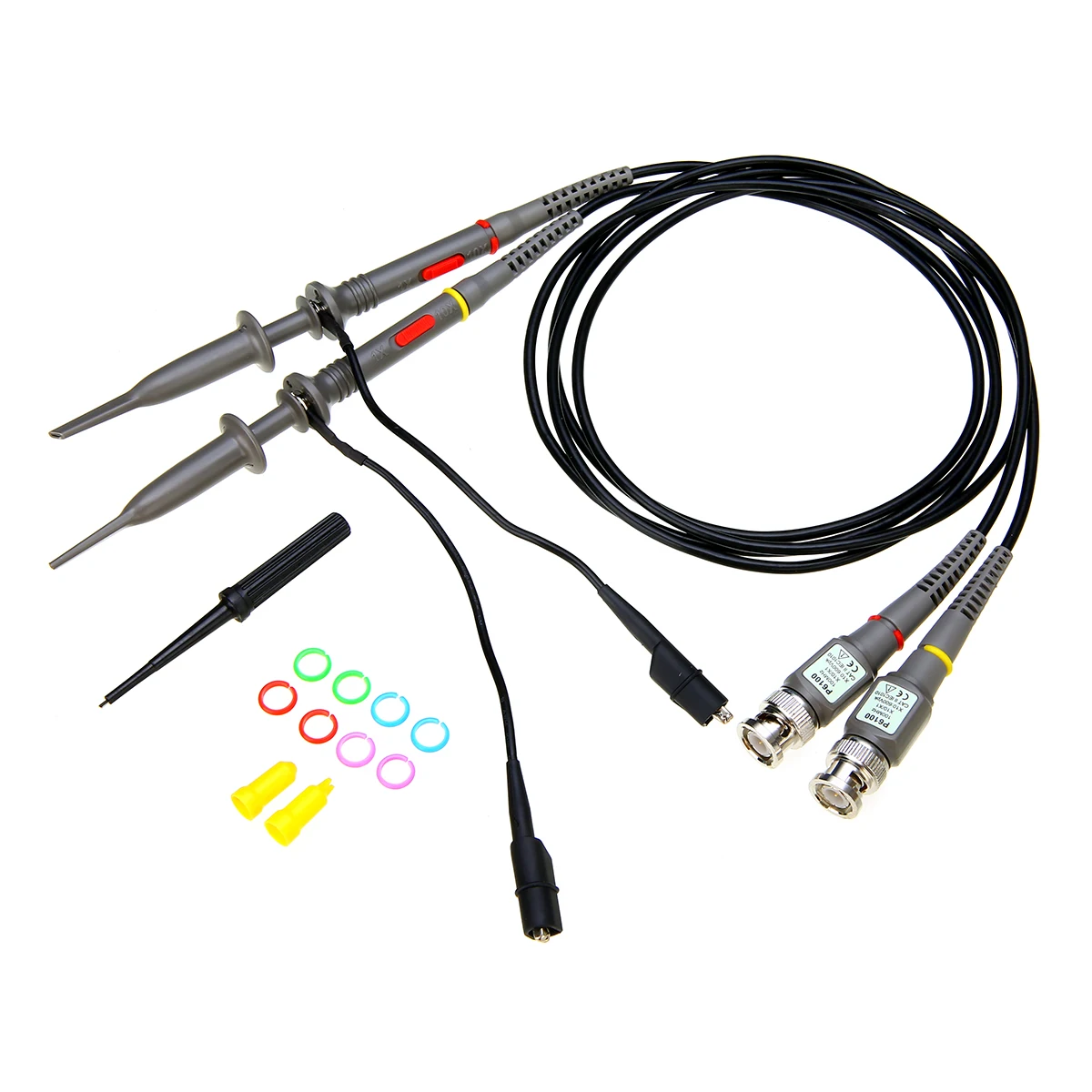 2pcs 100MHz Oscilloscope Scope Analyzer Clip Probe Test Leads Probe Cable Wire Pen Electronic Measuring Instrument