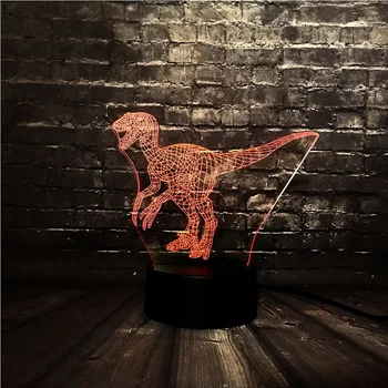 

Luster 3D Animal Velociraptor Dragon Dinosaur Night Light LED Battery Power 7 Color Remote USB Charge Home Decor Lava Kids Gift