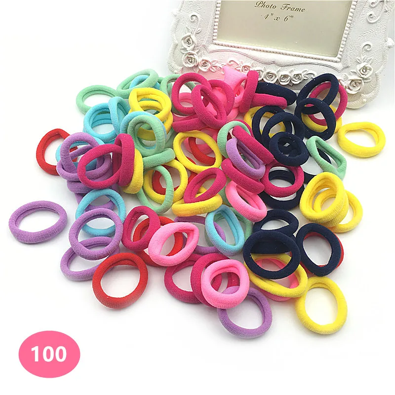 

100 Pcs/Pack Solid Candy Color Kids Hair Ties Seamless Ponytail Holder Girls' Elastic Hair Ropes Children Hair Accessories PT050
