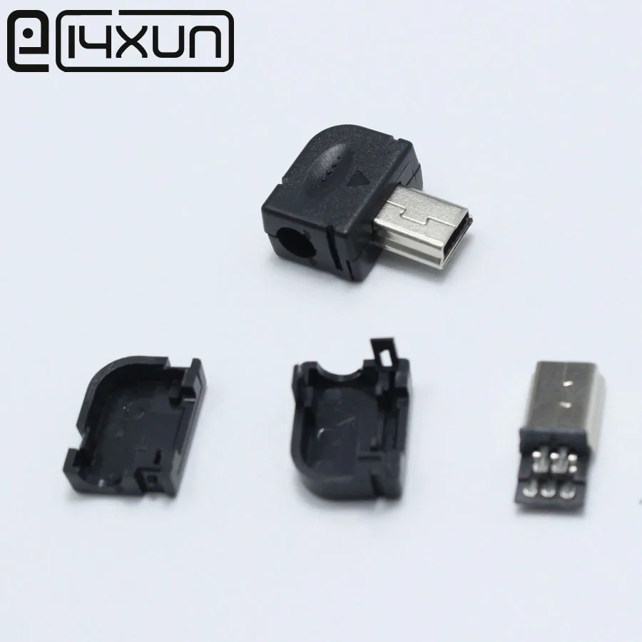 

10pcs DIY Mini Type B USB 5Pin Welding Type Male Plug Connector 3 in 1 90 Degrees Connector Adaptor for OD 4.0mm Wire Black