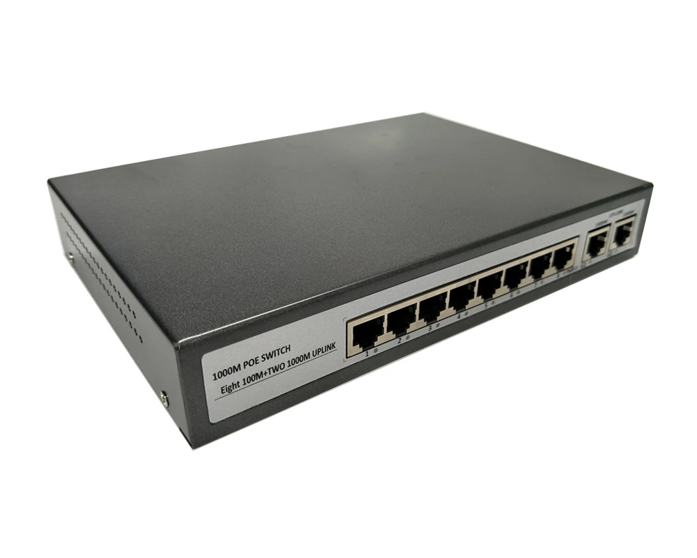 Коммутатор PoE 8 каналов 10/100 Мбит/с + 2 канала Up Link 1000 м Onvif порт коммутатор Fast Ethernet