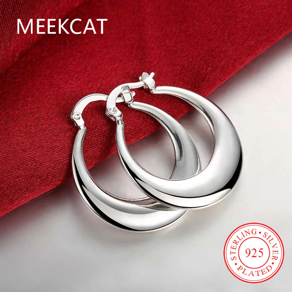 

MEEKCAT High-quality Silver Color wide flat solid circle round Hoop earring for women fashion jewerly wholesale
