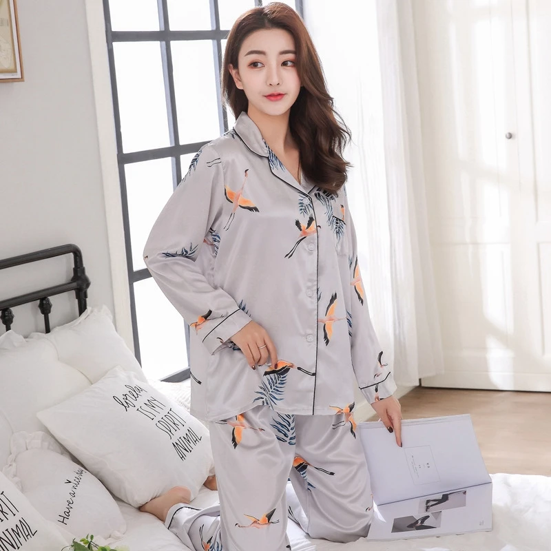 Smmoloa Женская пижама с длинным рукавом Женская атласная пижама Шелковый комплект для сна
