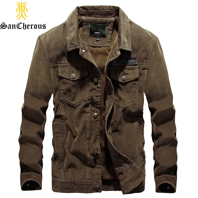 

2019 Spring Autumn New Casual Corduroy Men Jacket Multi-pocket Solid Turn-down Collar Men Jacket Coat M-4XL