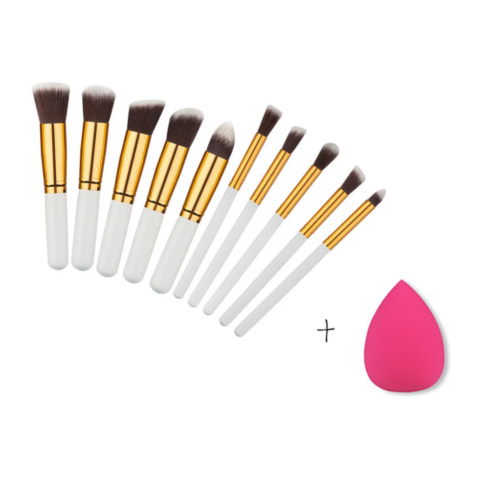 

10pcs/set Foundation Powder Makeup Brush Set Blush Contour Eyeshadow Eyebrow Eye Lips Makeup Brushes&1 pcs Sponge Puff For Free