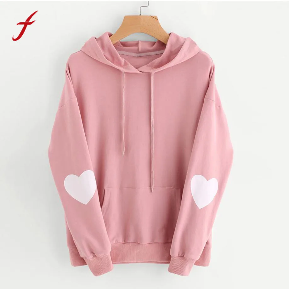Feitong/Женская толстовка для девочек большие размеры kawaii с капюшоном милым сердцем