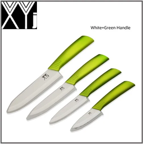 XYJ брендовый комплект керамических ножей " 4" " 6" дюймов, кухонные ножи с черным лезвием, ручка черного цвета с оболочкой из циркония - Цвет: white and green