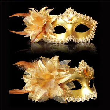 Сексуальная Венецианская маска с бриллиантами, венецианские перья, цветок, свадебные, карнавальные, вечерние, для выступлений, фиолетовый костюм, сексуальная женская маска, маскарадный костюм - Цвет: gold