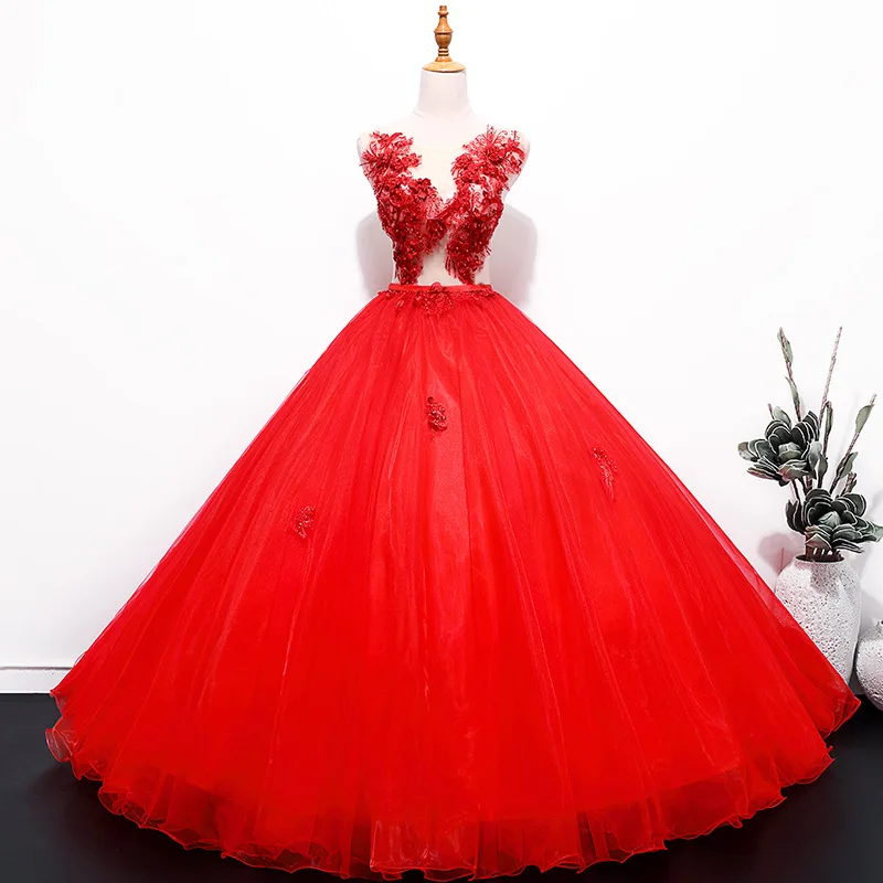 Иллюзионный лиф красные платья для Quinceanera 3D Аппликации Vestido Debutante 15 лет принцесса