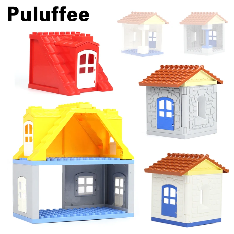 House Set Assemble Brick Big Particles Building Blocks Roof wall column window accessory Compatible with Duplo Baby DIY Toy gift