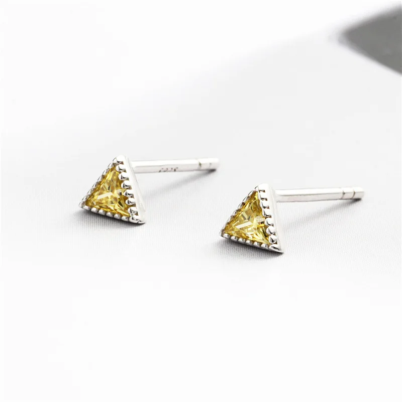 yellow zircon triangle earring 100% 925 Sterling silver Jewelry fashion Hypoallergenic Stud earrings for women gift
