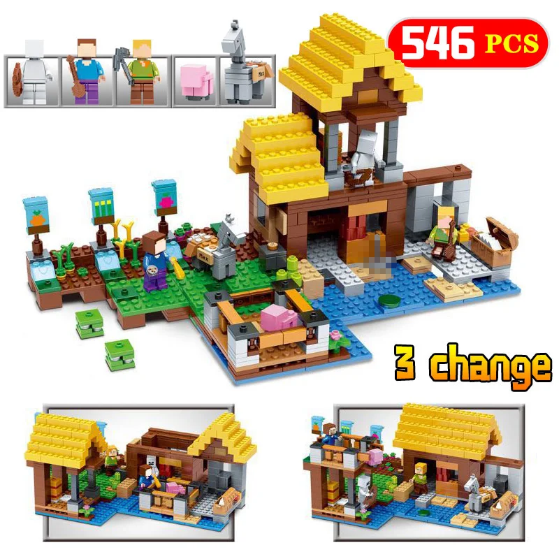 

New Hot Minecrafter Farm Cottage Building kits Bricks Blocks Compatible LegoINGlys Enlighten Toy For Children