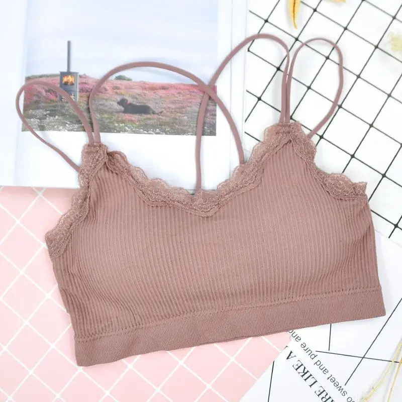 

MISSKY Women Bra Solid Color Fashion Lace Sports Bra Threaded Cross Straps Bra Female Underwear