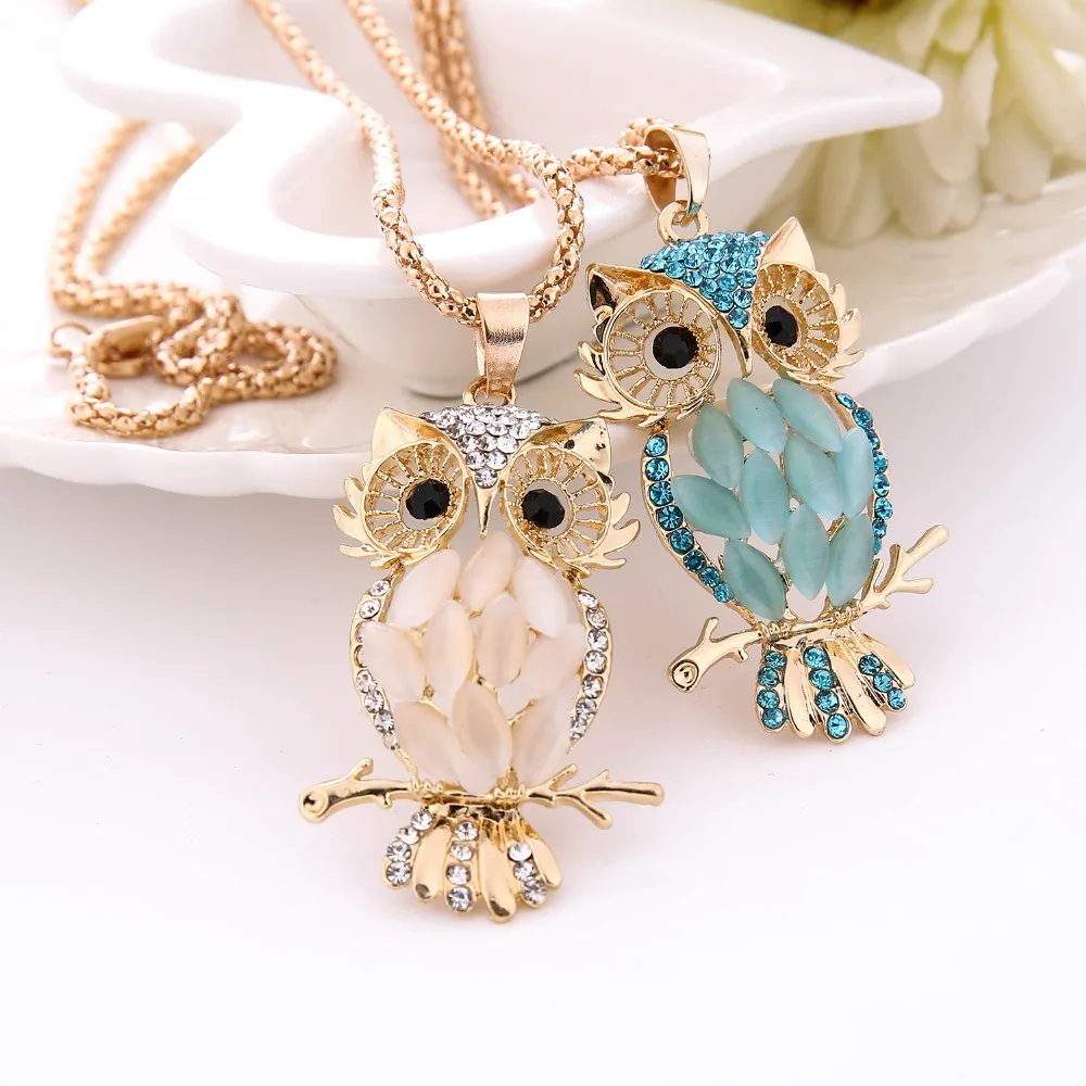 

Drop Shipping Vintage Owl Design Rhinestones Crystal Pendant Necklaces Women Sweater Chain Necklace Jewelry Clothing Accessories