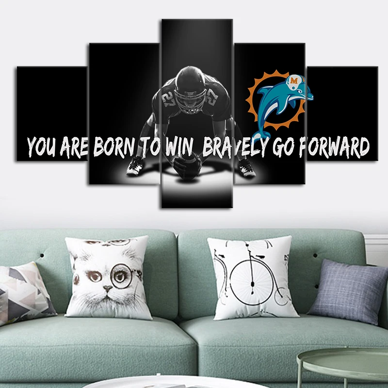 

Canvas painting retro wall art frame print picture 5 panel Miami Dolphins rugby sport poster photo for living room decoration