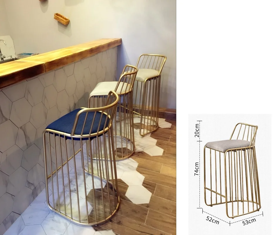 Metal Wire Side Chair Gold Finish with Backrest / Bar Counter High Stool Low Backrest / Low Stool