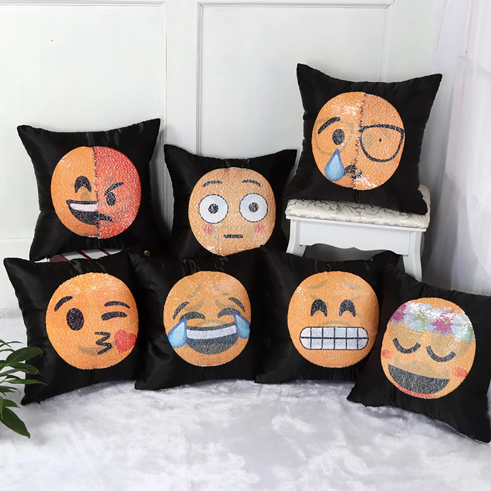 Двусторонняя блесток наволочки Emoji два уход за кожей лица пледы Чехлы для подушек