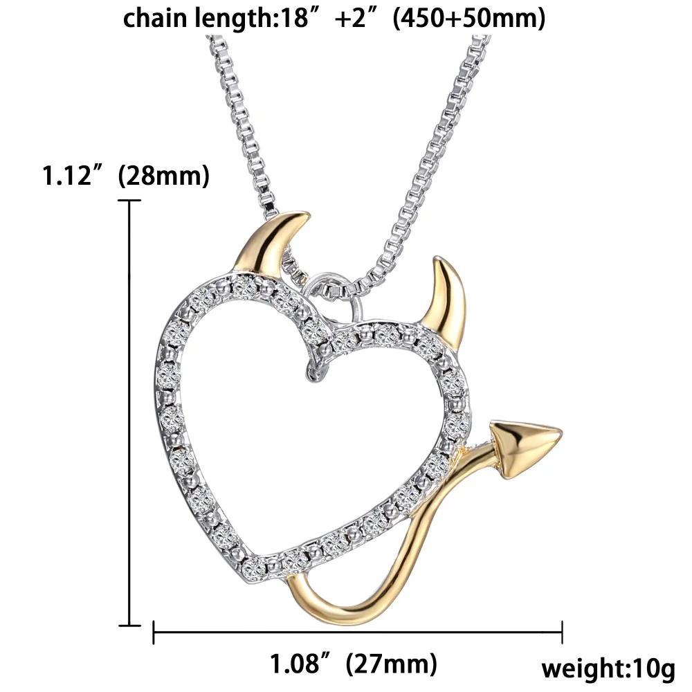Прекрасный кристалл любовь Дьявол Сердце ожерелье для женщин кулон Silve цепи ожерелье для семьи ювелирный подарок кошка ожерелье