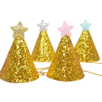 

10pcs Mini Cute Korean Style Twinkle Gold Star DIY Paper Celebration Party Hat Birthday Cap Children Kids Birthday Party Decor