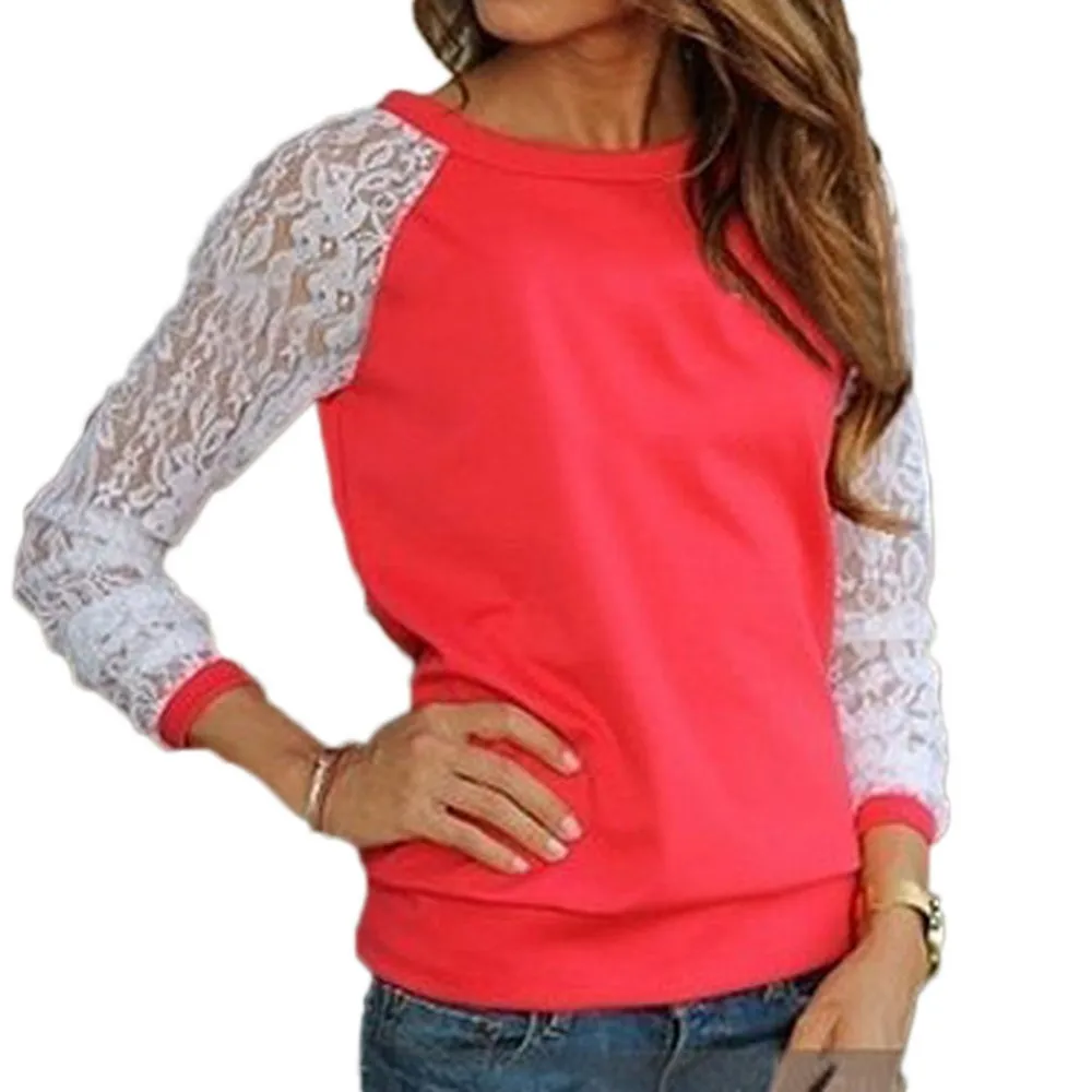 2017 Spring Autumn Women O Neck Lace Long Sleeve Stitching