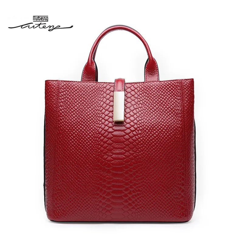 

TU-TENG Brand Genuine Leather Handbags Women Ladies Tote Bag Female Animal Emboss Square Shoulder Bags Main Black Solid G75780