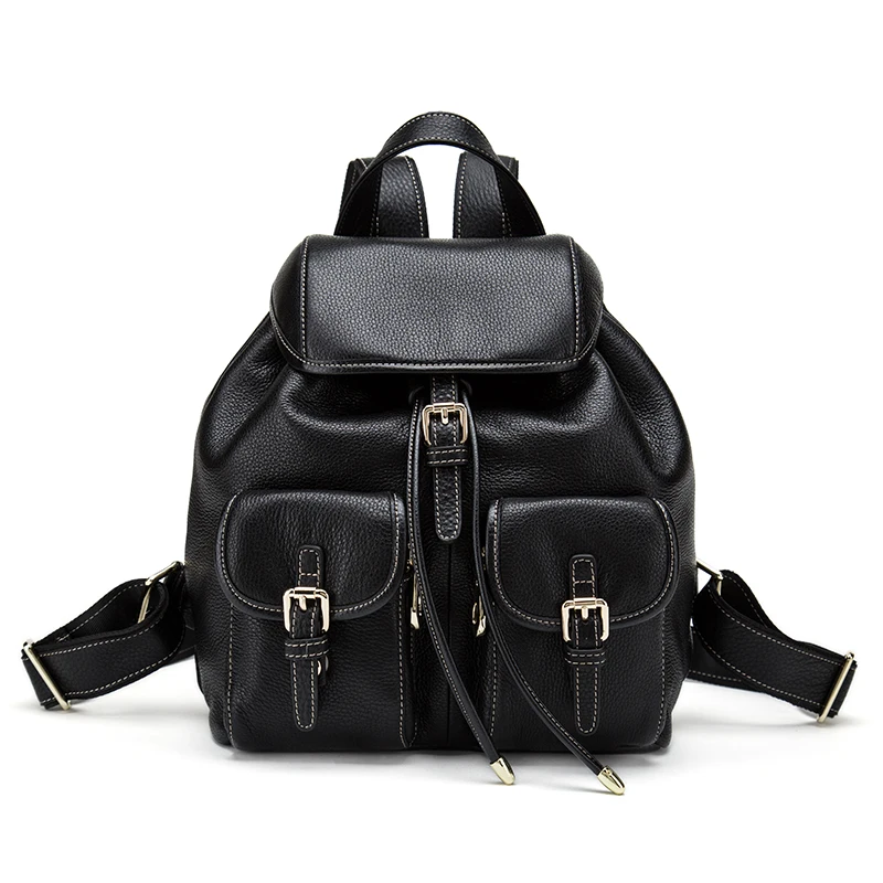 

2019 Autumn Winter Women Travel Backpack Large Capacity 100% Genuine Cow Leather String Daypack for Girl Student School Bag