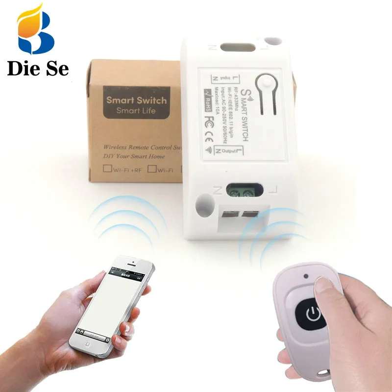 

433 MHz rf Remote Controls Compatible with WIFI control AC 110V 220V 250V 10A 1CH via IOS Android Phone
