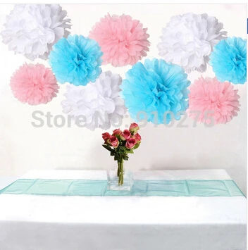 

18PCS Mixed White Pink Blue Tissue Pom Poms Paper Flower Balls Garland Wedding Birthday Party Nursery Decoration