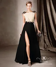 Elegante 2016 Formale Kleider Boot-ausschnitt Hochvorder Split V-Backless Schwarz Brautkleider A-Line Chiffon Sexy Lange Abendkleider kleid