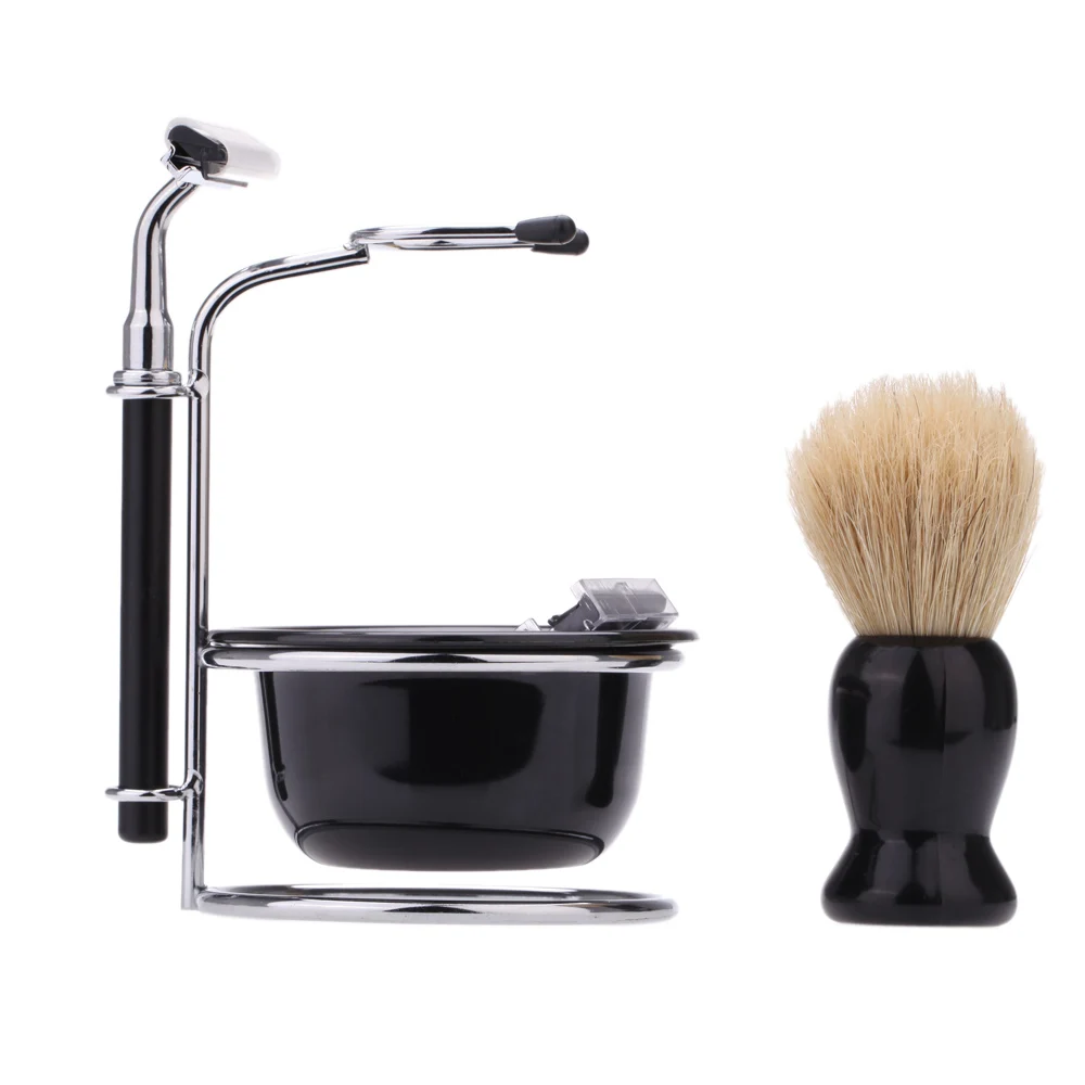 

Pro 4 In 1 Men's Manual Razor Set Beard Razor Shaving Brush Bowl Stainess Steel Stand Holder 5 Blades Wet Shaving Razor Set