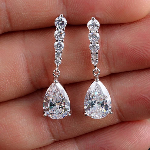 

European and American fashion exaggerated long section retro zircon earrings love water droplets