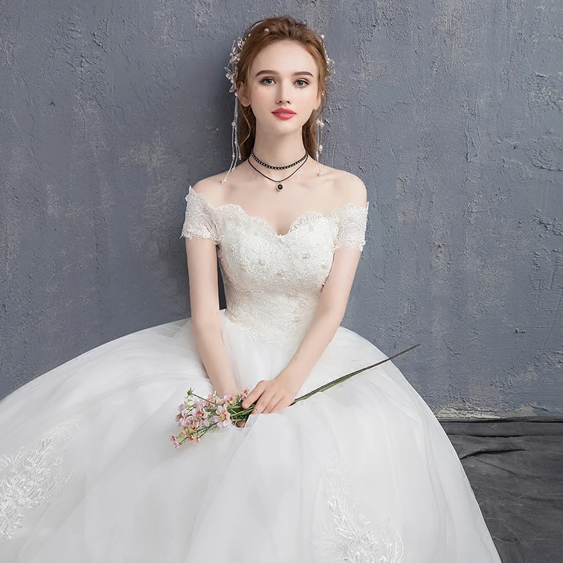 Applique Lace Vintage Wedding Dress 2019 New Off Shoulder Bride
