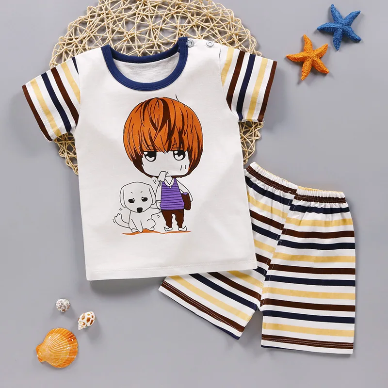 Комплект одежды для новорожденных; повседневный летний комплект для малышей; детский спортивный комплект с короткими рукавами; футболка и шорты; одежда для малышей; 12M24M3T4T5T6T7T8T - Цвет: Прозрачный