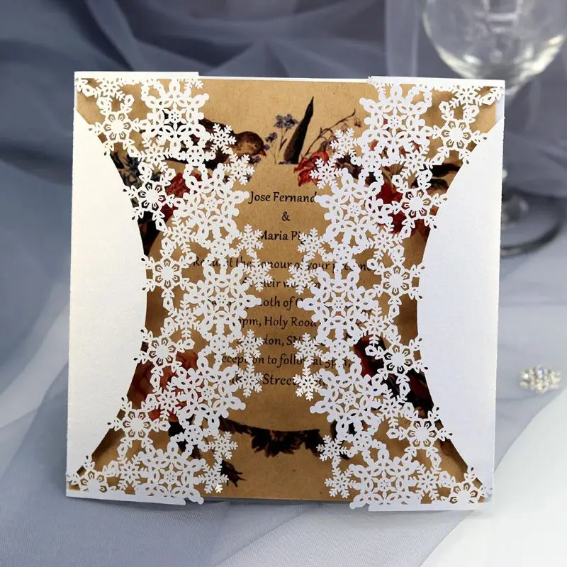  10pcs/set Snowflake Laser Cut Hollow Wedding invitations Cards Lace Hemp Rope Invite Envelopes For  - 33046886545