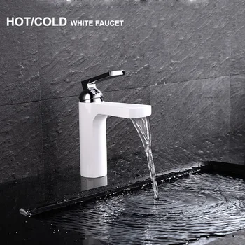 

High Quality Fan-Shaped Hot Cold White Bathroom Faucet Tap Mixer Basin White Faucet Waterfall