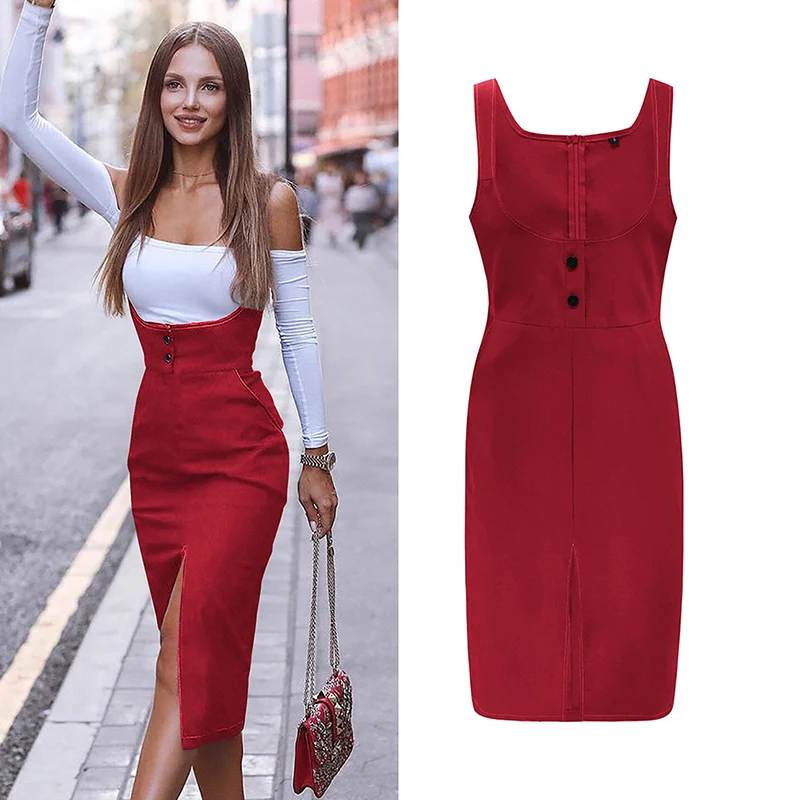 

Backless Bodycon Midi Dress Women Summer Vestidos 2019 New Pocket Button Cotton Dress Sexy Split Ladies Dresses