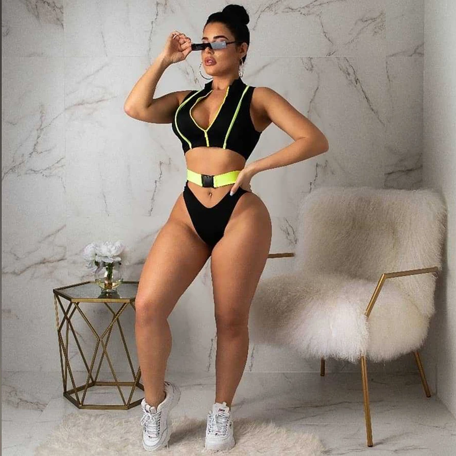 ZKYZWX اثنين قطعة النيون مثير ارتداءها الصيف بدلة للجسم بوهو الشاطئ وزرة Bodycon ضمادة Playsuit السراويل السروال القصير المرأة بذلة