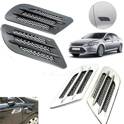 Car Side Air Flow Vent Hole Cover Fender Intake Grille Duct Decor Sticker Black
