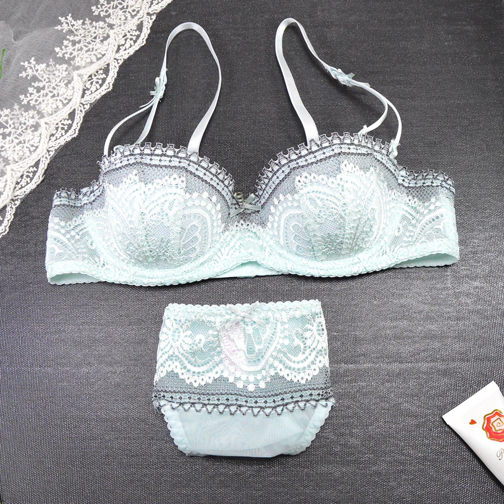 

YANDW Women Bra lace bralette embroidery floral strapless bra sets sexy lingerie panties 1/2 cup croped A B C D 70 75 80 85