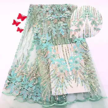 

Cassiel African Lace Fabric 2019 Embroidered Nigerian Sequins+Bead Laces Fabric High Quality French Tulle Lace Fabric For Women