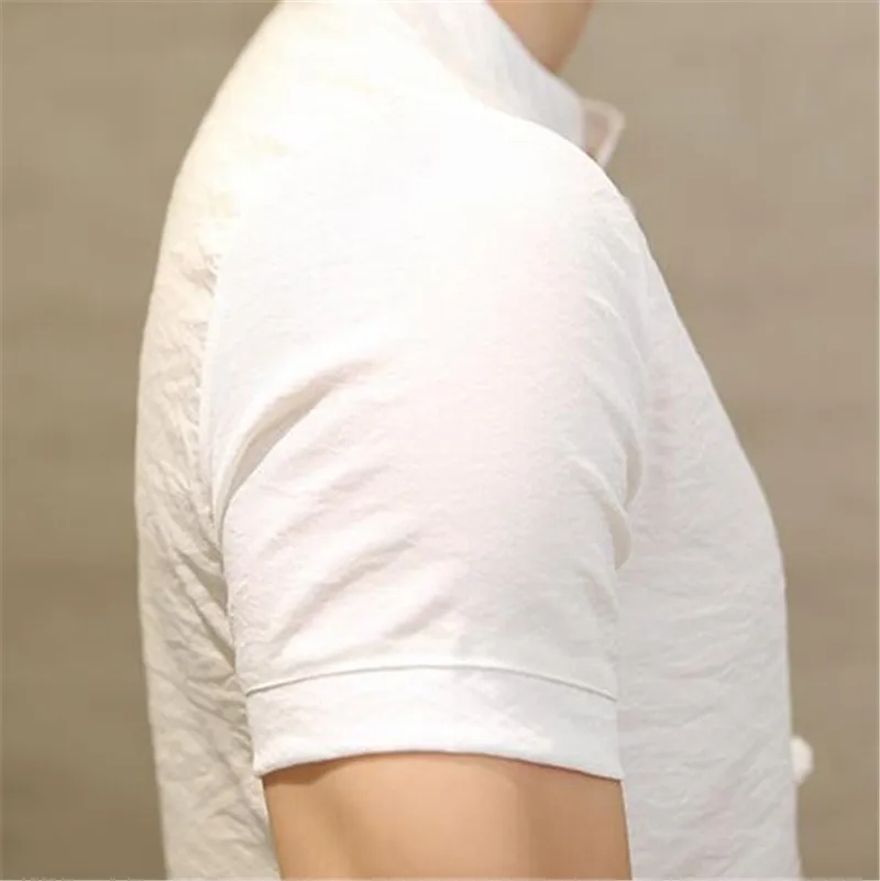 Мужские однотонные рубашки на пуговицах в китайском стиле, рубашка с коротким рукавом, тонкая льняная одежда