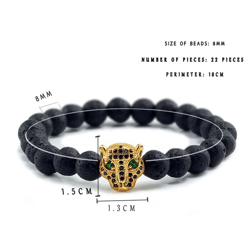 Stone Bead Bracelet 12 Style Men Black Lava Healing Balance Beads Reiki Buddha Prayer Natural Stone for Women Leopard Head